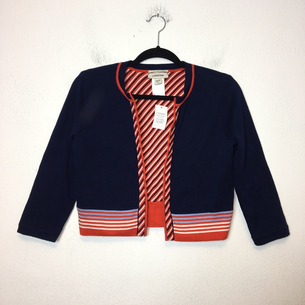 Lands End Blue and Orange Reversible Cardigan